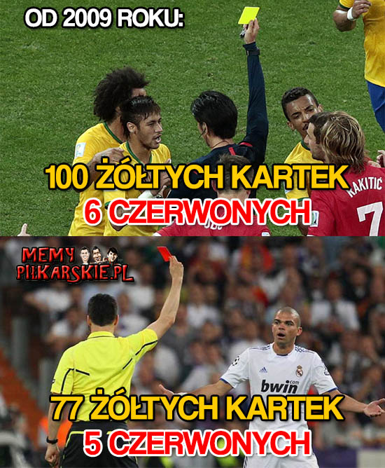Neymar vs Pepe - kartki żółte i czerwone od 2009 roku Obrazki   