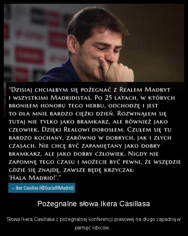 Pożegnalne słowa Ikera Casillasa Obrazki   