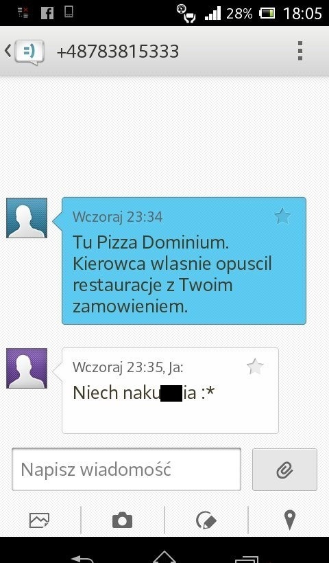 Oryginalny sms do pizzerri xD Obrazki   