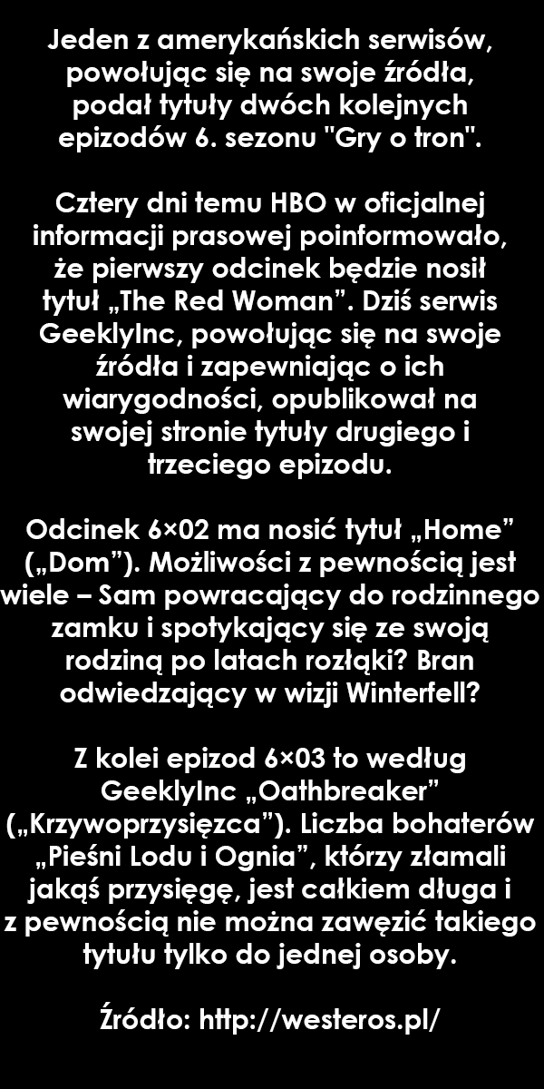 Znamy tytuły początkowych odcinków nowego sezonu Gry o tron Obrazki   
