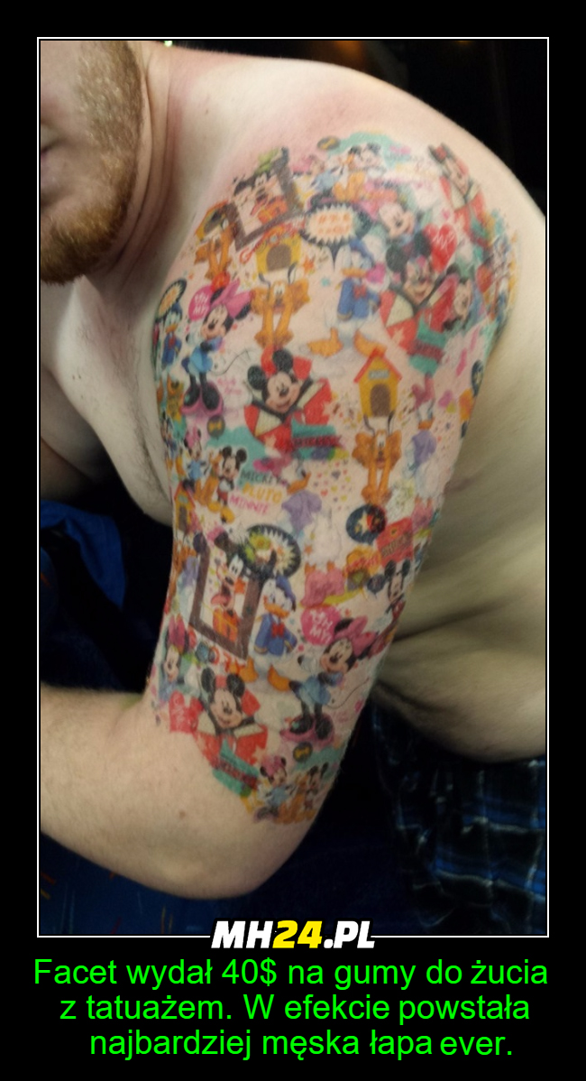 Koleś wytatuował sobie rękę tatuażami z gum xD Obrazki   