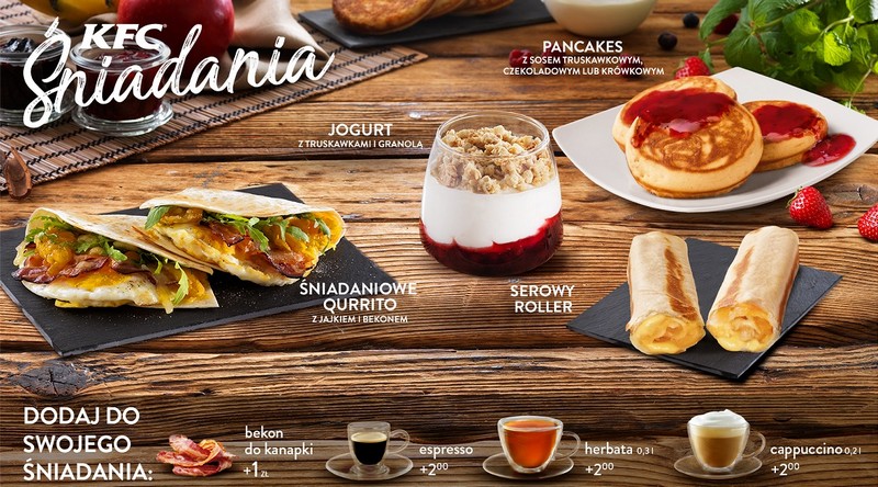 KFC oferta śniadaniowa do której godziny - menu, cennik, ceny, restauracje na śniadanie Informacje   